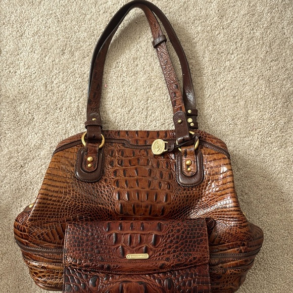 Brahmin Brown Crocodile Embossed Shoulder Bag with Wallet